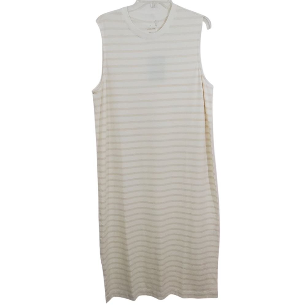 NWT Everlane Tank Dress Organic Cotton Sleeveless Midi Sand White Stripe Size XL